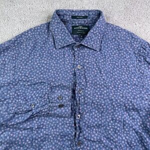 Rodd & Gunn Shirt Mens Medium Blue Floral Sports Fit Linen Button Up Italian